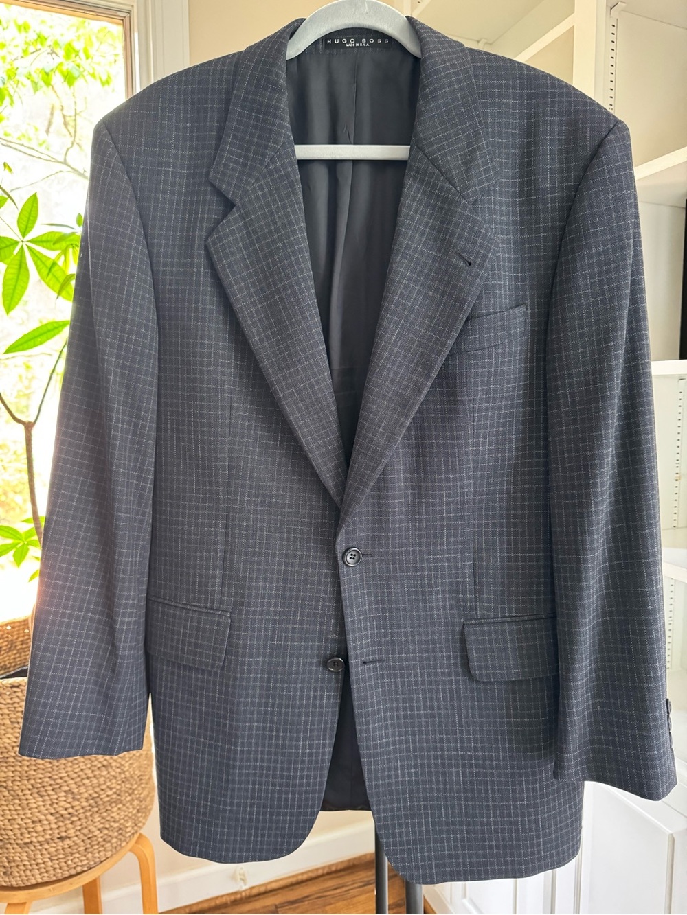 Hugo Boss Men's Navy Check/Grid Pattern Blazer
